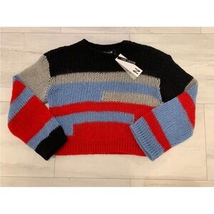 Noisy May Women's Medium NMLUCA Red Sweater Multicolor Crop Crew Neck Soft